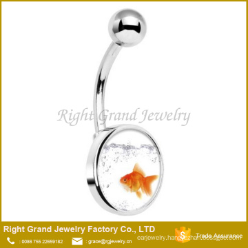 316L Surgical Steel Goldfish Logo Epoxy Belly Ring Body Jewelry